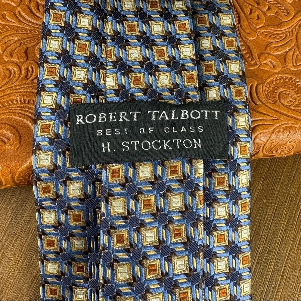 Robert Talbott Best of Class H. Stockton Silk Tie Blue Brown Geometric